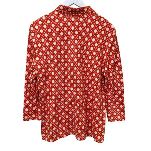 TALBOTS Womens Polo Shirt L/XL Orange Print 3/4 Sleeve Pique Knit Preppy Top - Picture 5 of 8